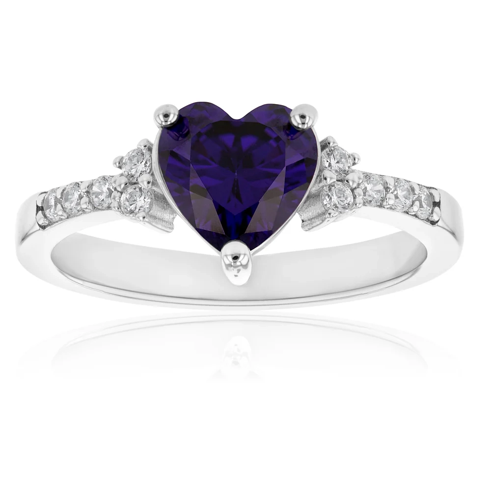 Sterling Silver Purple and White Zirconia Heart Ring – Shiels Jewellers