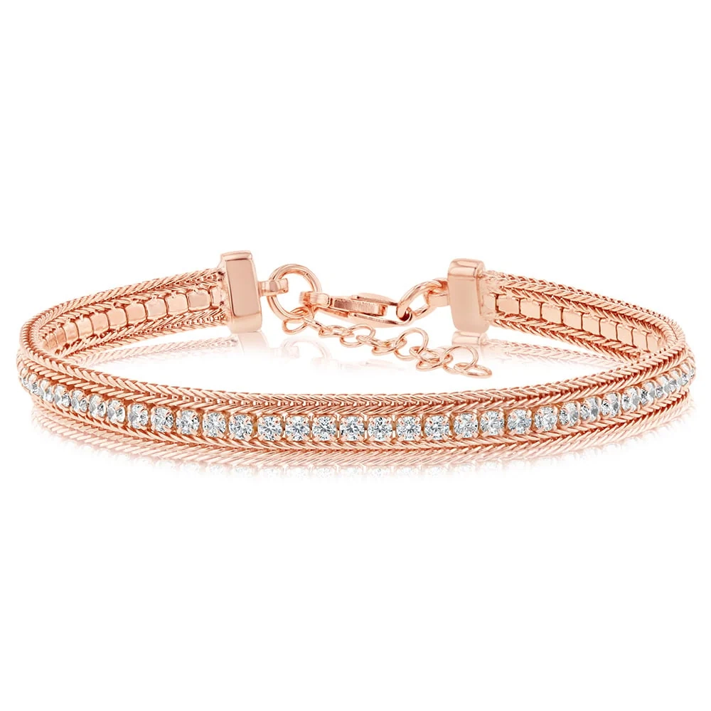 Sterling Silver Rose Gold Plated Cubic Zirconia Tennis 19cm Bracelet – Shiels Jewellers