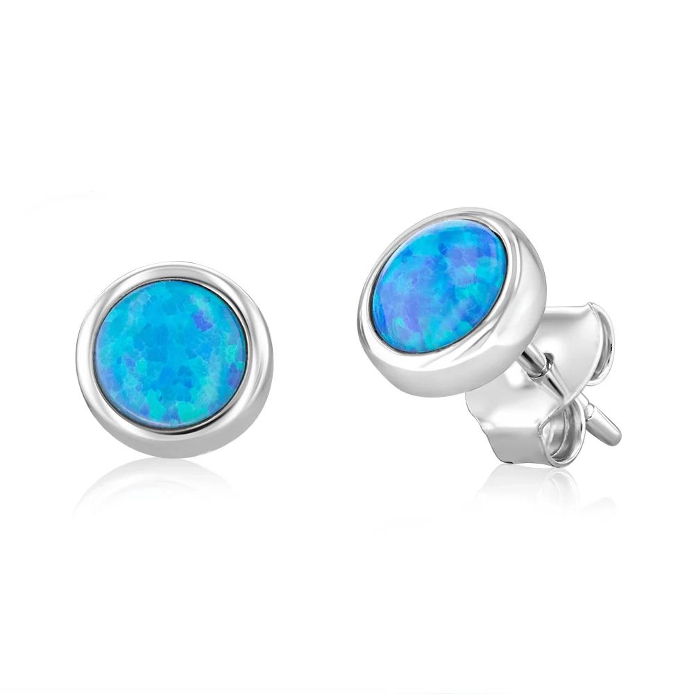 Sterling Silver Round Created Blue Opal Stud Earrings – Shiels Jewellers