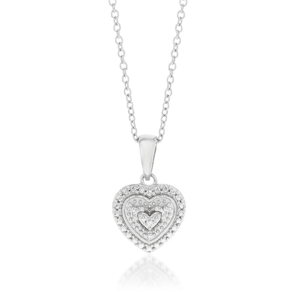 Sterling Silver With Diamond Heart Shape Pendant with Chain – Shiels Jewellers