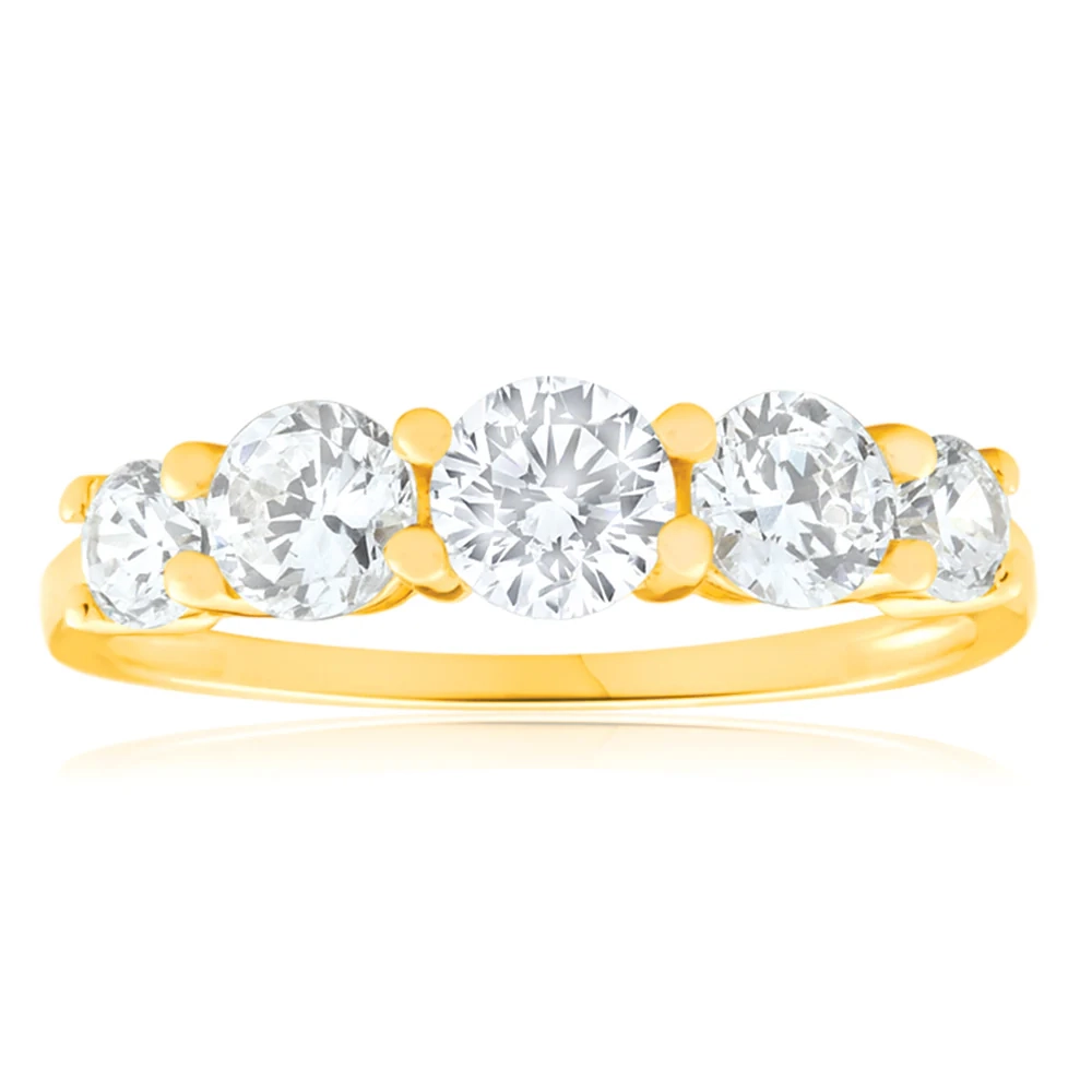 Zirconia 5 Stone Graduated Ring in 9ct Yellow Gold – Shiels Jewellers