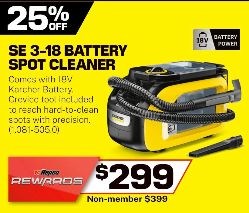 Karcher 18V SE 3-18 Ultra Clean Battery Spot Cleaner (5AH) - 1.081-505.0