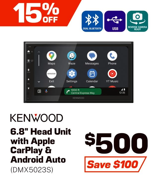 Kenwood 6.8in AV Receiver with Wired CarPlay & Android Auto - DMX5023S