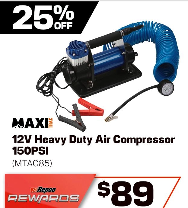 MaxiTrac 12v Heavy Duty Air Compressor Single Cylinder 150psi - MTAC85