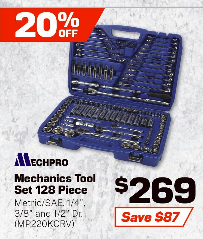 Mechpro 128 Piece Automotive Tool Kit - MP220KCRV