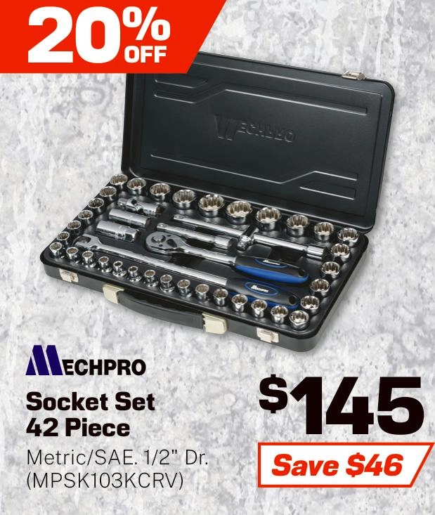 Mechpro 42 Piece AF & Metric 1/2 inch Socket Set - MPSK103KCRV