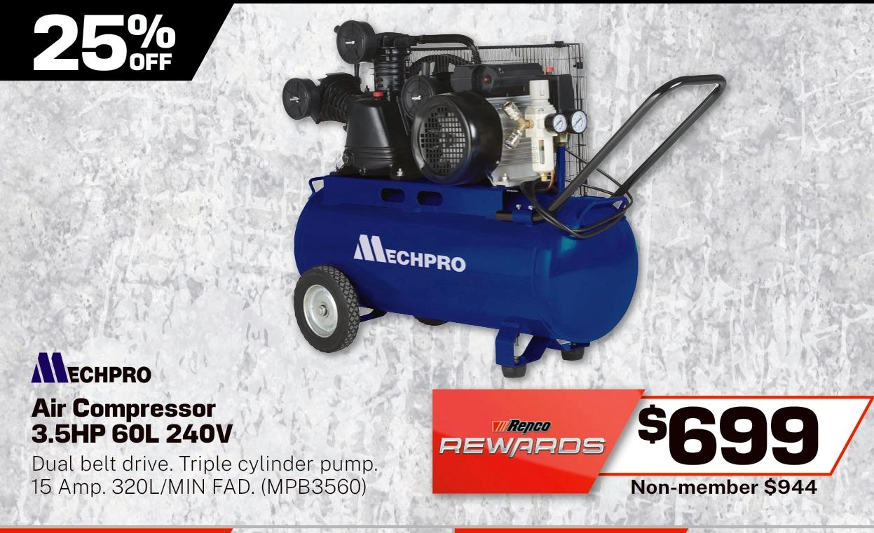 Mechpro Air Compressor Belt Drive 3.5HP 320L/min 60L - MPB3560