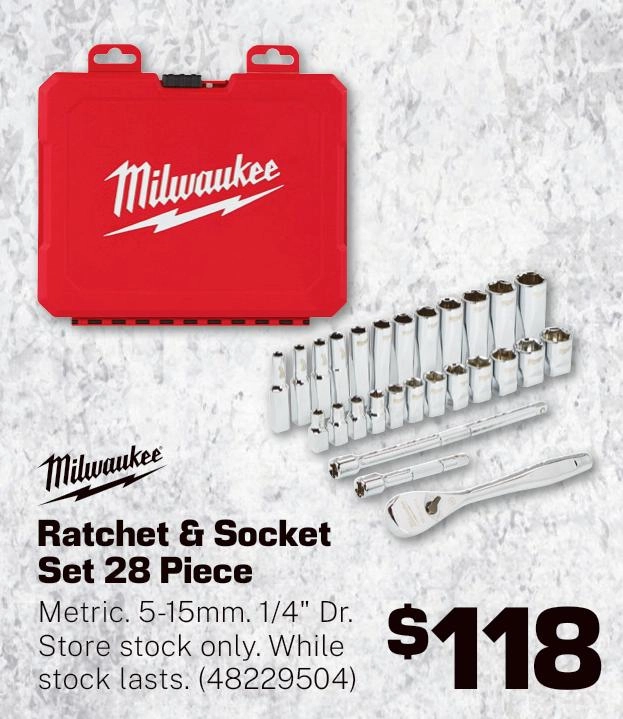 Milwaukee 28 Piece Metric 1/4 inch Socket Set - 48229504