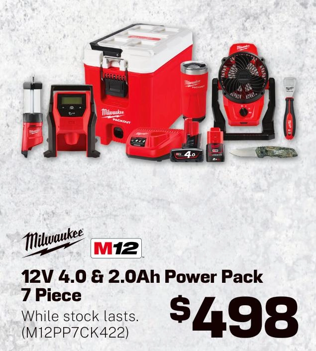 Milwaukee M12 7 Piece Power Pack 7CK - M12PP7CK422