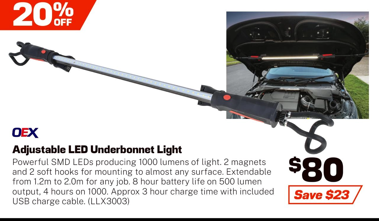 OEX Underbonnet LED Work Light, Extendable Length - LLX3003