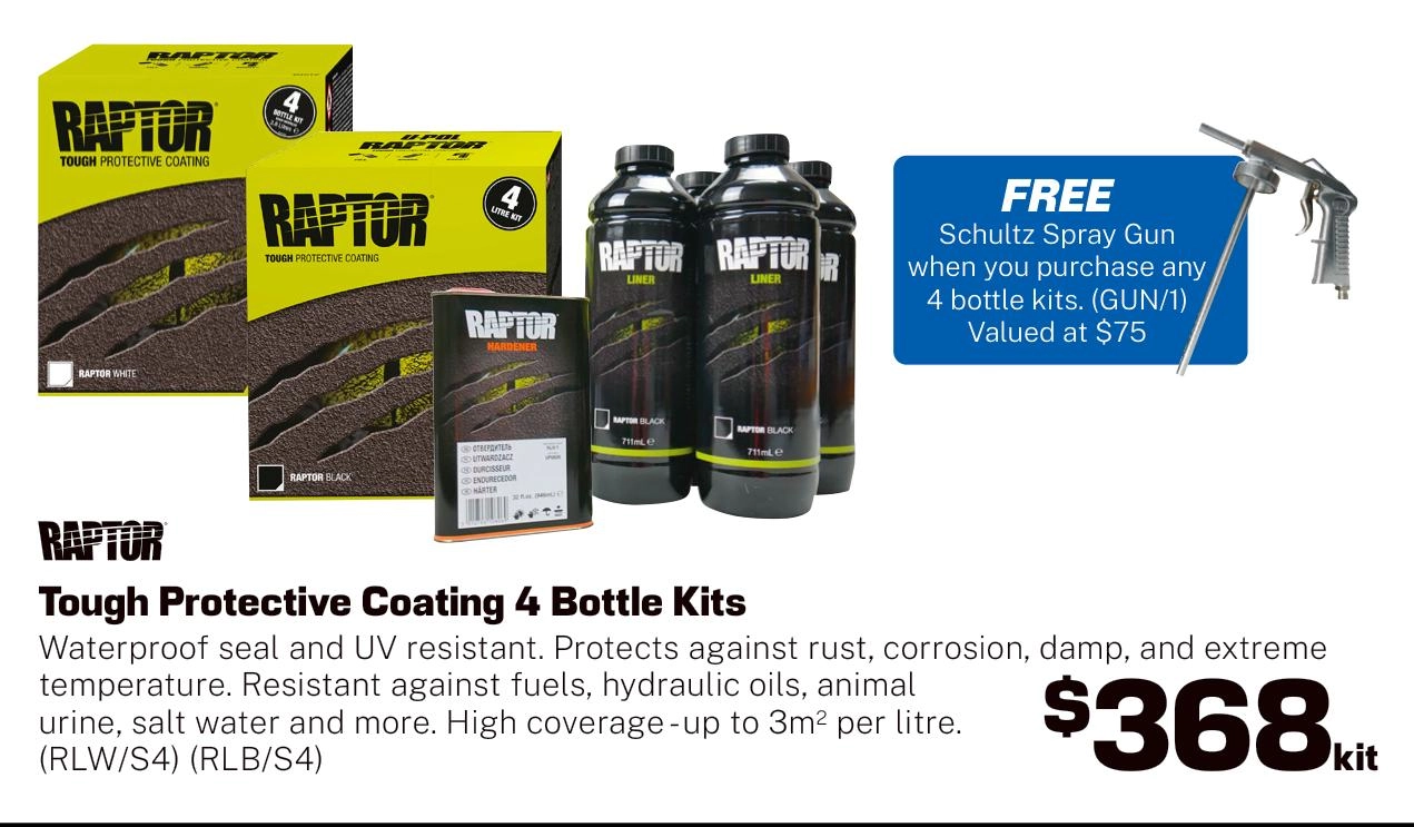 Raptor Tough Protective Coating 4 Bottle Kits Kit