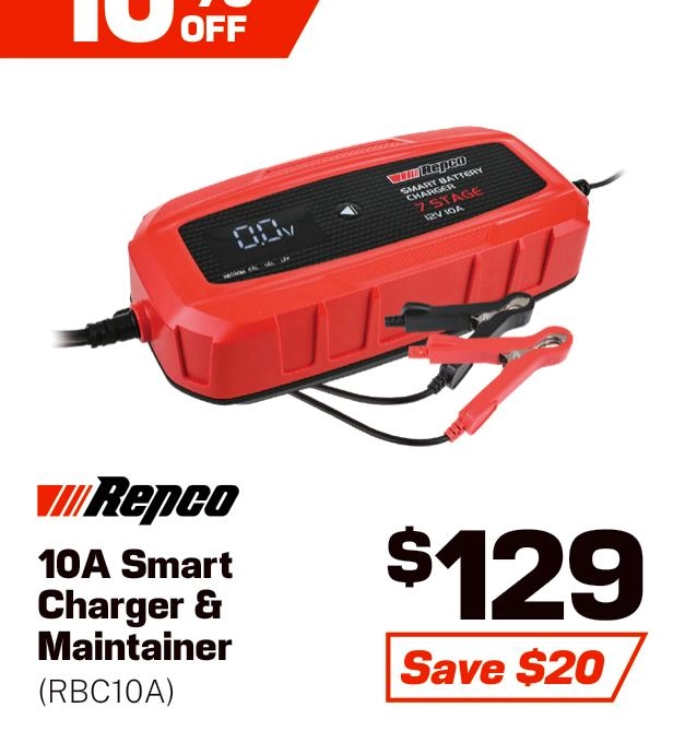 Repco 10A Smart Battery Charger & Maintainer - RBC10A