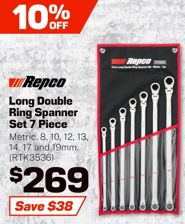 Repco 7 Piece Extra Long Double Ring Spanner Set Metric - RTK3536