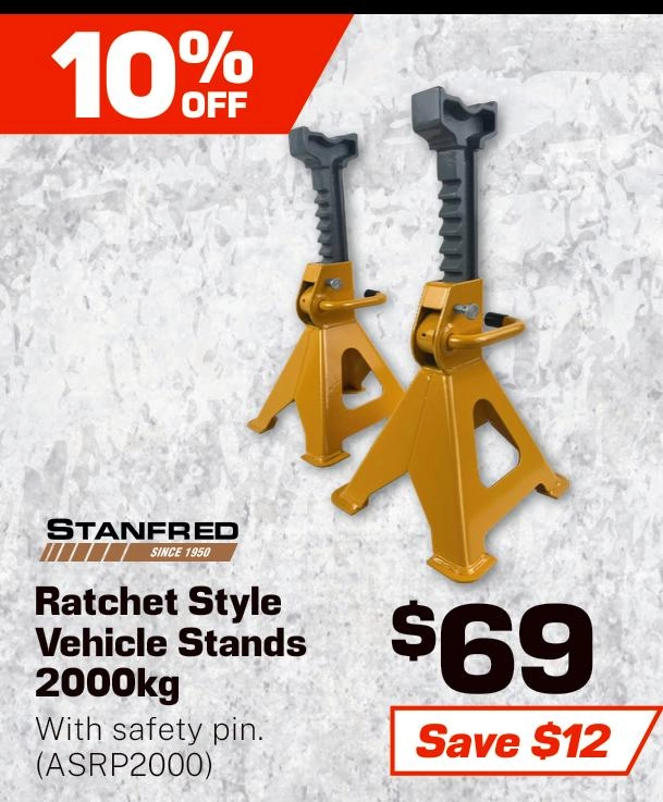 Stanfred Vehicle Stands 2000Kg Ratchet Style With Safety Pin - ASRP2000