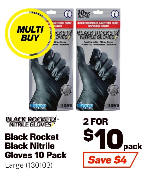 TGC Rocket Black Nitrile Gloves Large 10 Pack - 130103