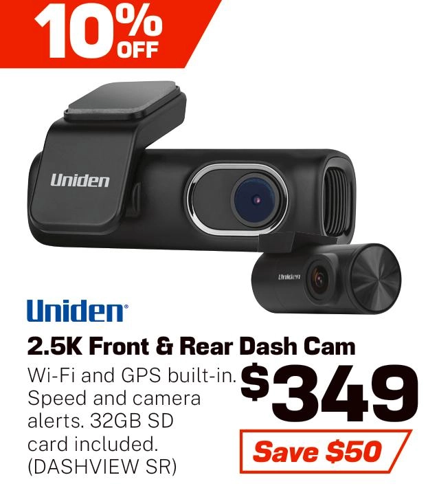 Uniden Dash Cam 2.5K Front & Rear - DASHVIEW SR