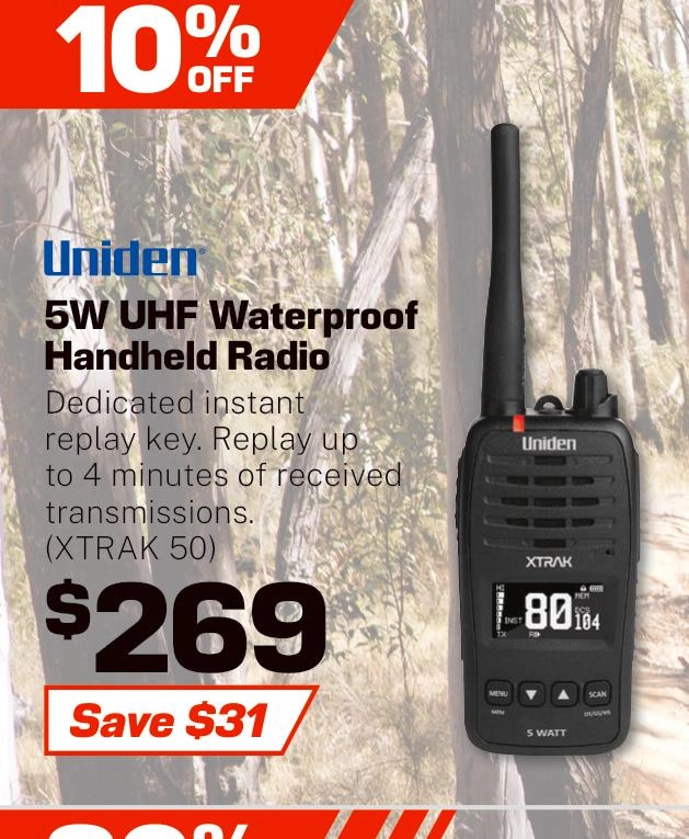 Uniden XTRAK 50, 5W UHF Waterproof Handheld Radio - XTRAK 50