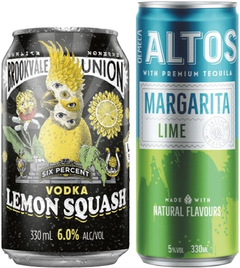 Brookvale Union Vodka 6% or Olmeca Altos Margarita 5% Varieties 4 Pack