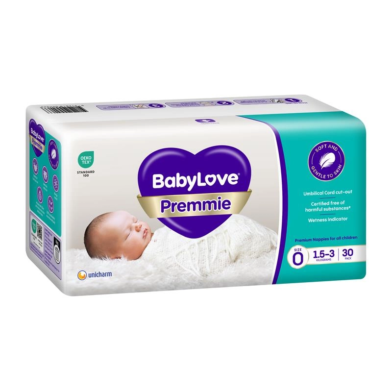 BabyLove Nappies Premmie Size 0 1.5-3kg 30 Pack