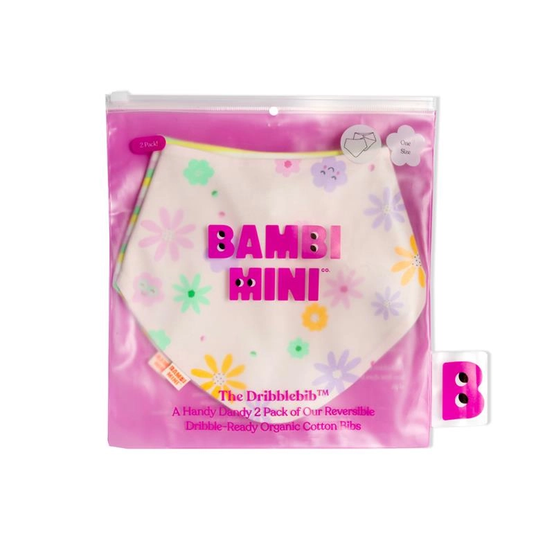 Bambi Mini Co. Dribblebib GirIs Neon Floral and Candy Stripe Reverse Bibs 2 Pack