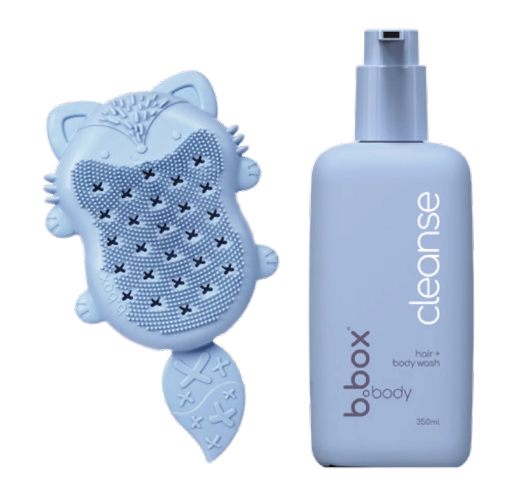 B.Box Baby Bath Brush & Sponge or Body Cleanse Hair + Wash 350ml