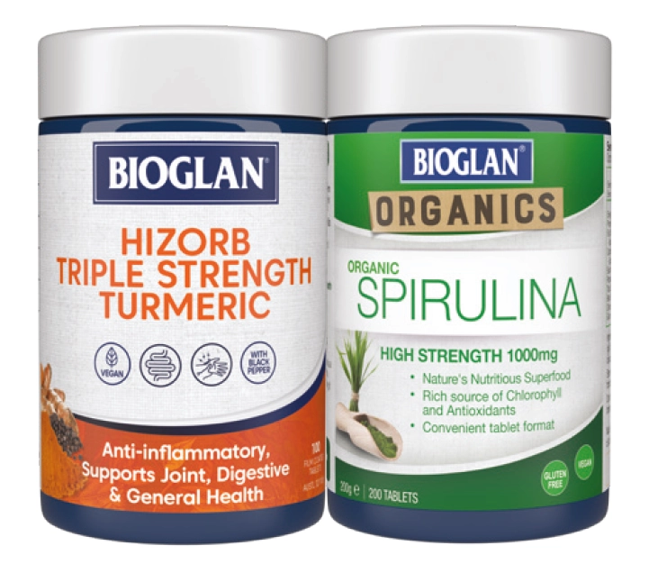 Bioglan HiZorb Triple Strength Turmeric 100 Tablets or Organic Spirulina 1000mg 200 Tablets