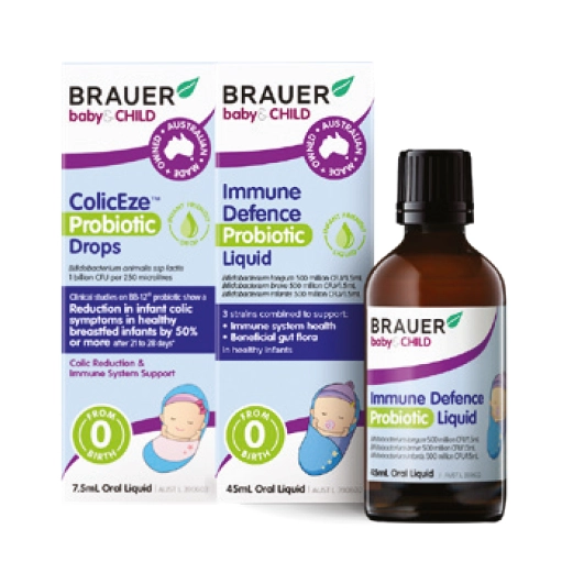 Brauer Baby & Child ColicEze Probiotic Drops For Infants 7.5mL, Immune Defence Probiotic Liquid For Infants 45mL