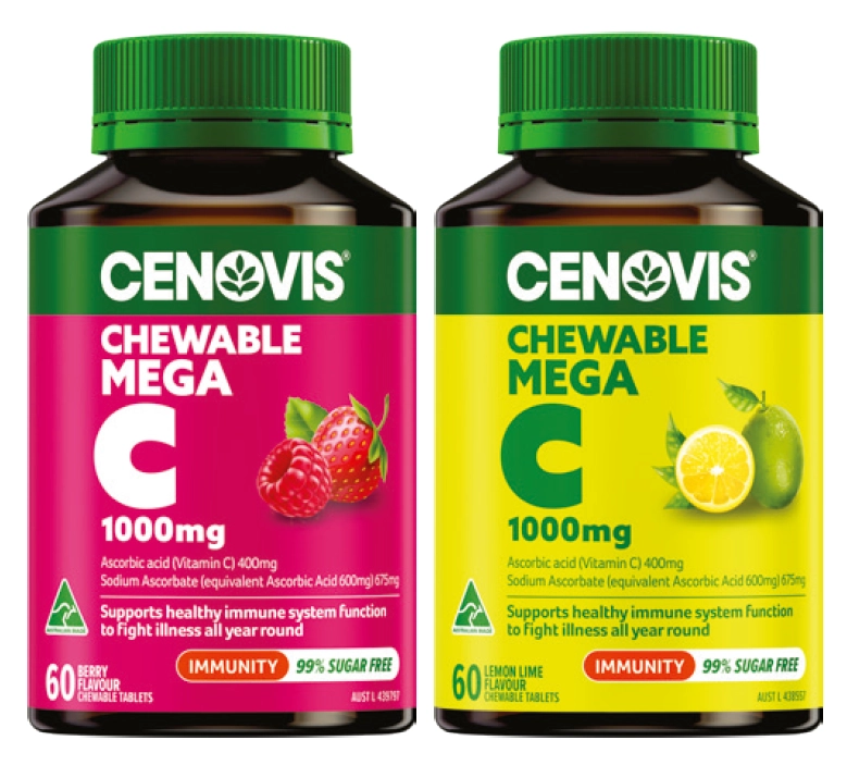 Cenovis Chewable Mega C 1000mg Berry or Lemon Lime 60 Tablets