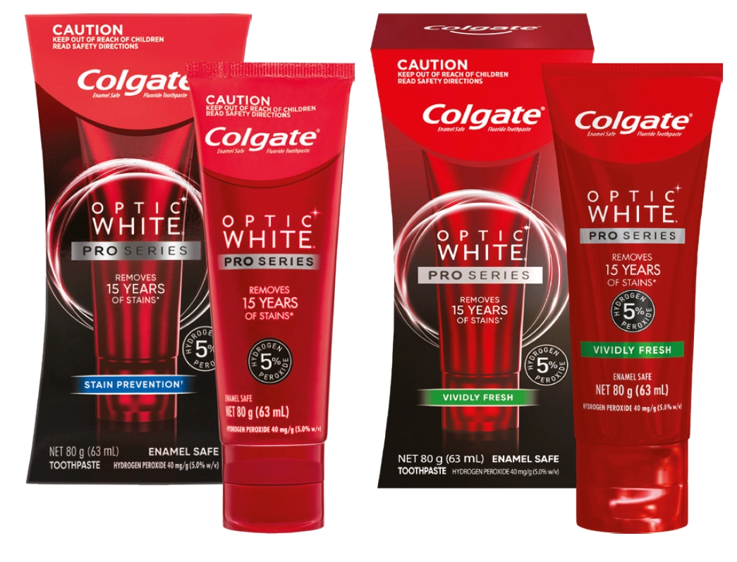 Colgate Toothpaste Optic White Pro Series 5% Stain Prevention or Vividly Fresh Teeth Whitening 80g