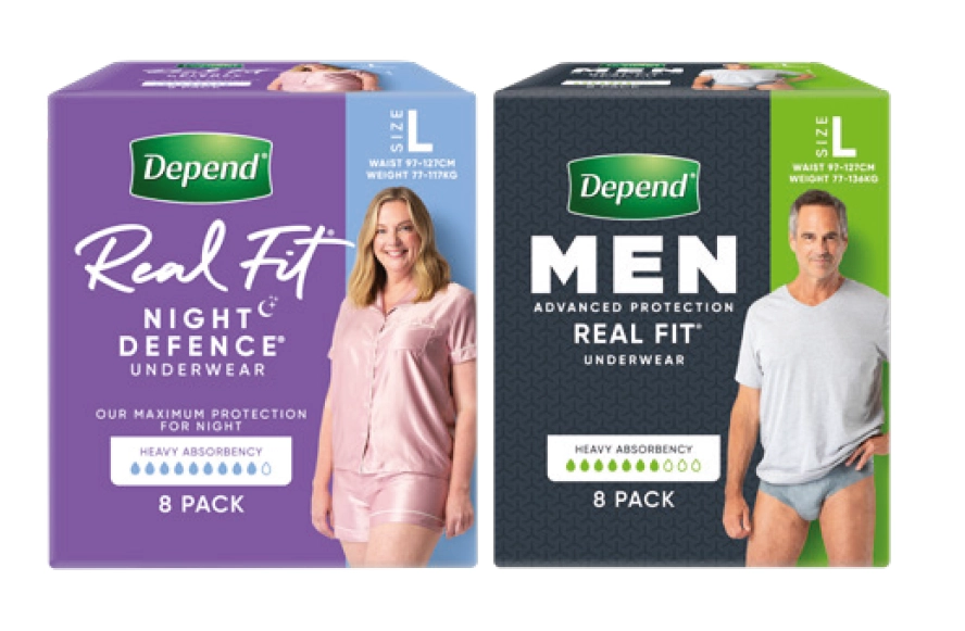 Depend Real Fit Night Defence Female or Men Real Fit Underwear Large 8 Pack