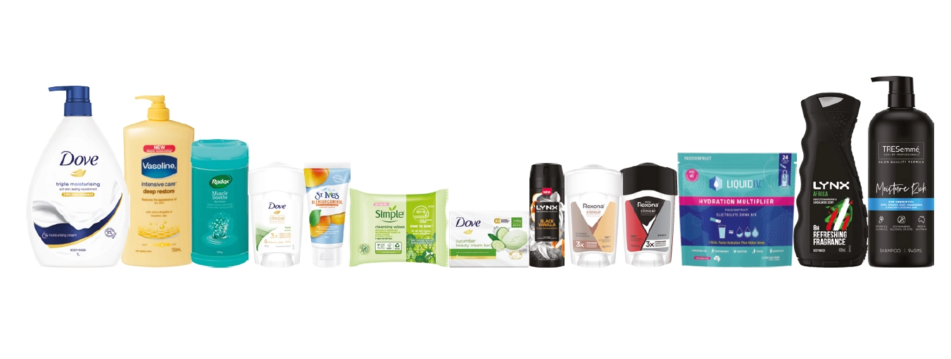 Dove, Lynx, Vaseline, Simple, St Ives, Tresemme, Radox, Liquid IV and Rexona Participating Brands