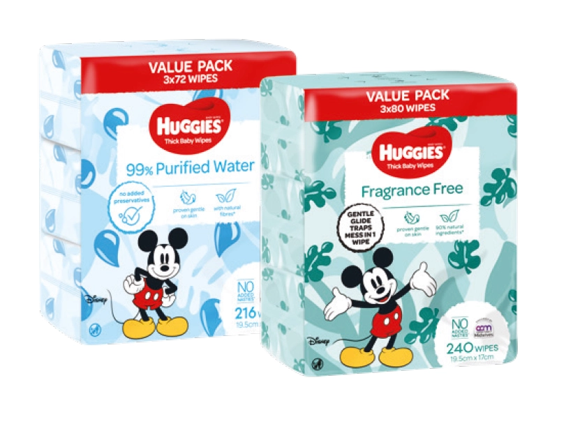 Huggies 99% Water Bulk 72 x 3 or Fragrance Free Wipes 3 x 80 Pack