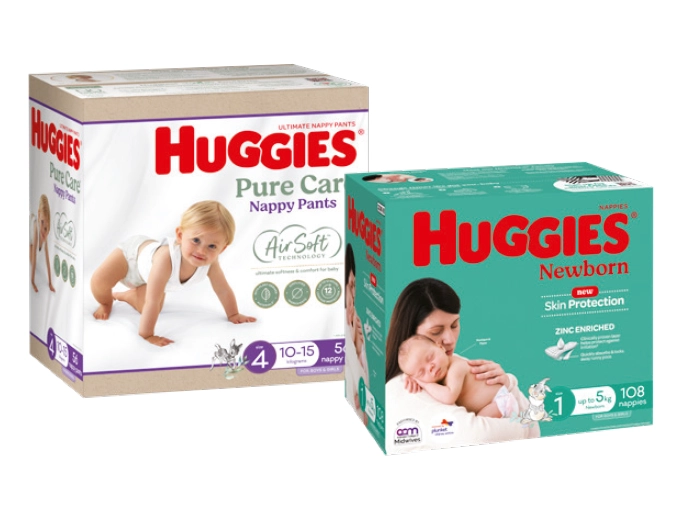 Huggies Ultimate Nappy Pants Size 4 Jumbo 56 or Nappies Size 1 Newborn Jumbo 108 Pack