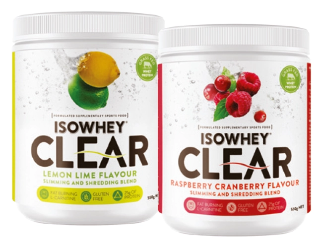 IsoWhey Clear Lemon Lime or Raspberry Cranberry Flavour 550g Powder