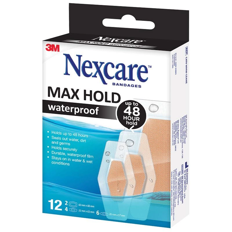 Nexcare Bandages Max Hold Waterproof Assorted 12 Pack