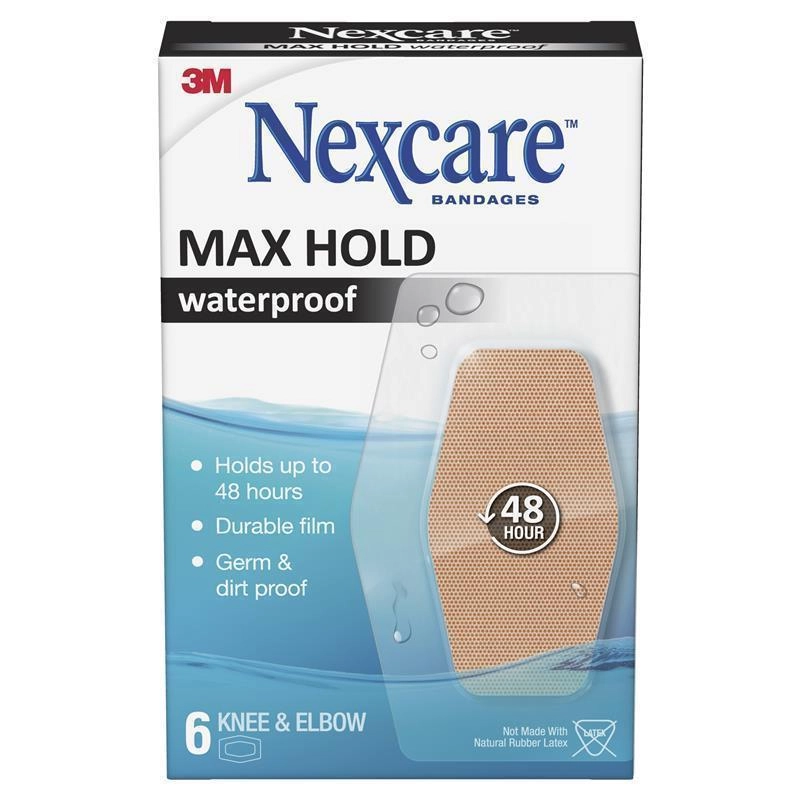 Nexcare Bandages Max Hold Waterproof Knee & Elbow 6 Pack