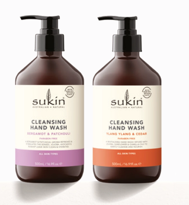 Sukin Cleansing Hand Wash Bergamot & Patchouli or Ylang Ylang & Cedar 500ml