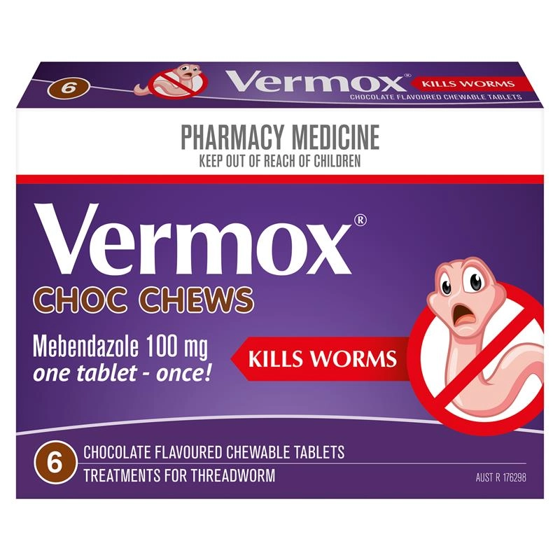 Vermox Worming Treatment Choc Chews 6 Tablets