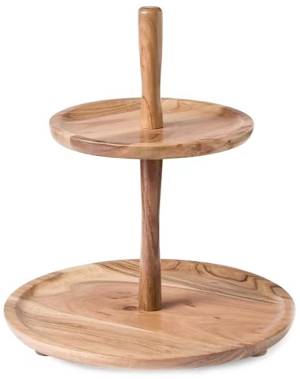 2 Tier Acacia Cake Stand - Brown