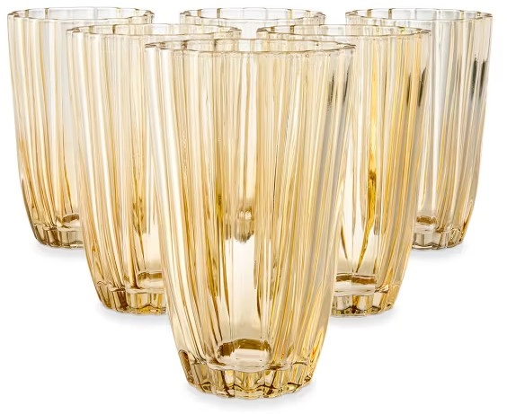 6 Amber Ruffle Highball Glasses