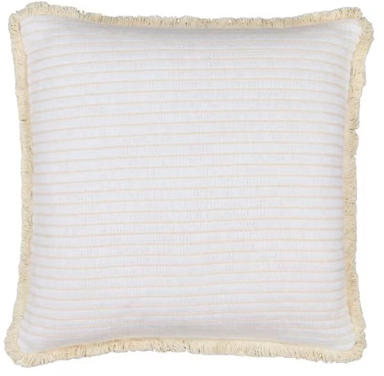 60cm Woven Fringe Cushion - White