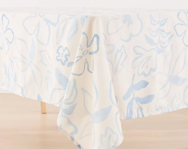 Blue Floral Printed Tablecloth