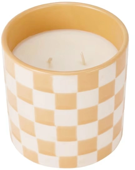 Fresh Pear and Freesia Check Ceramic Fragrant Candle