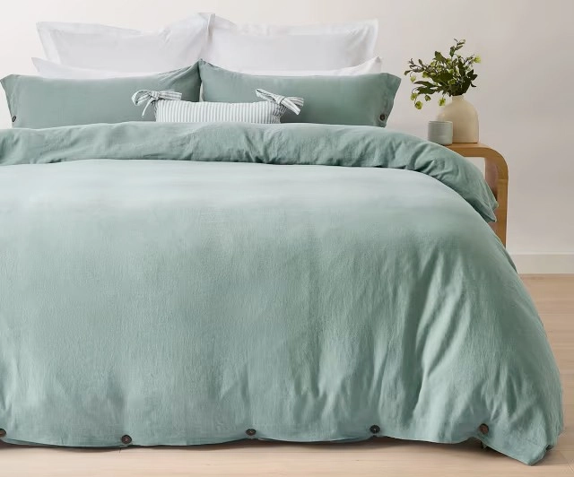 Kayden Linen Cotton Quilt Cover Set - Double Bed, Sage