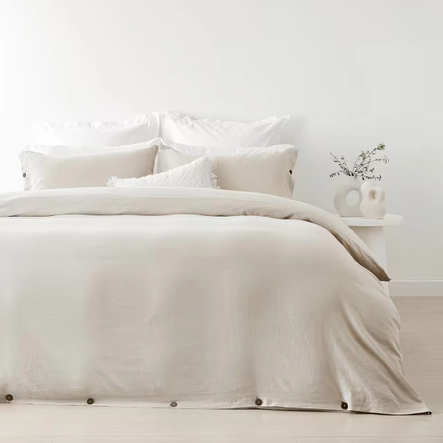 Kayden Linen Cotton Quilt Cover Set - King Bed, Natural