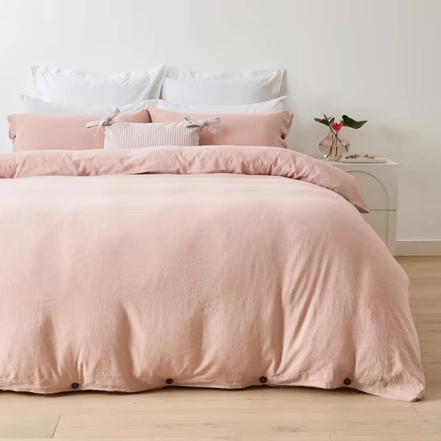 Kayden Linen Cotton Quilt Cover Set - King Bed, Pink