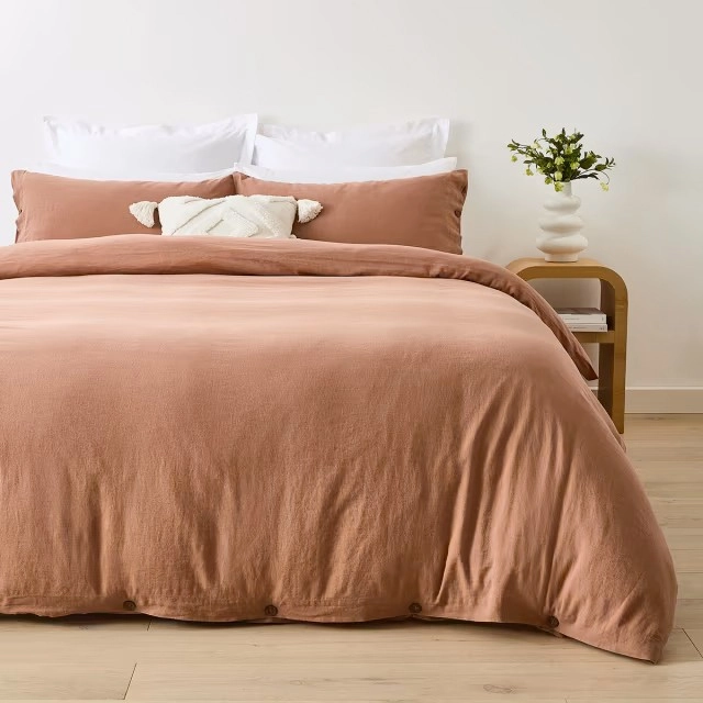 Kayden Linen Cotton Quilt Cover Set - Queen Bed, Tan