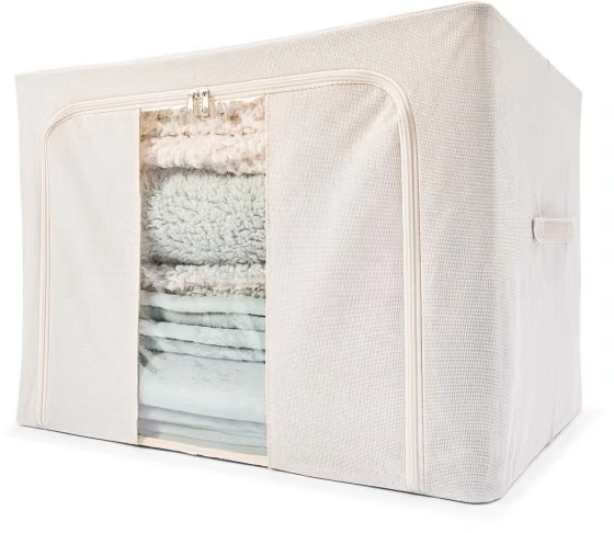 Linen Look Collapsible Box with Window - Extra Large, Beige