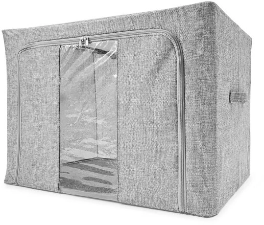 Linen Look Collapsible Box with Window - Extra Large, Charcoal