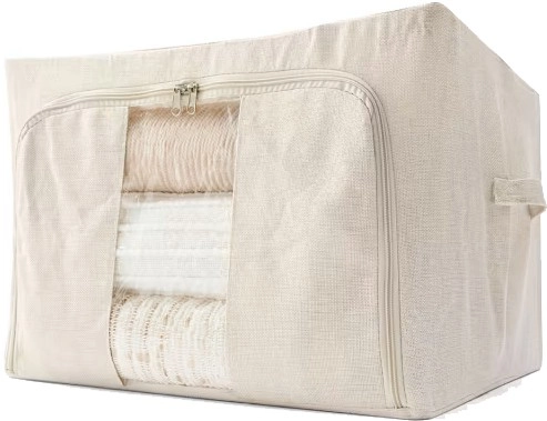 Linen Look Collapsible Box with Window - Large, Beige